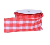 10Yards/Roll 63.0mm Plaid Wired Edge Ribbons for Crafts Bow Handmade Wrap Partys Christmas Decorative(Red)