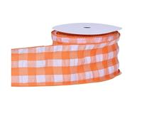 10Yards/Roll 63.0mm Plaid Wired Edge Ribbons for Crafts Bow Handmade Wrap Partys Christmas Decorative(Orange)