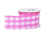 10Yards/Roll 63.0mm Plaid Wired Edge Ribbons for Crafts Bow Handmade Wrap Partys Christmas Decorative(Dark Pink)