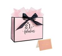 11.0× 8.0× 4.0 Inches 21st Birthday Gift Bag for Women, 21st Pink Paper Gift Bag with Tissue Paper and Card