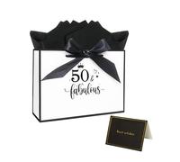 11.0× 8.0× 4.0 Inches 50th Birthday Gift Bag for Women, 50th White Paper Gift Bag with Tissue Paper and Card