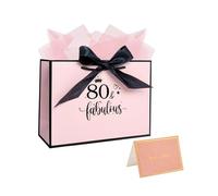 11.0× 8.0× 4.0 Inches 80th Birthday Gift Bag for Women, 80th Pink Paper Gift Bag with Tissue Paper and Card