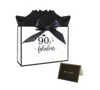 11.0× 8.0× 4.0 Inches 90th Birthday Gift Bag for Women, 90th Gift Bag with Tissue Paper and Card
