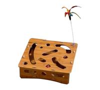 11.02" Interactive Play | Brain Stimulation Station - Sustainable Wood Design Includes Teaser and Balls to Prevent Cat Boredom