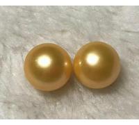 11-12 mm AAA South Sea Golden Natural Pearl Earrings 14K Yellow Gold Stud