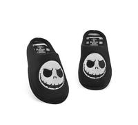 Disney The Nightmare Before Christmas Unisex Slippers | Jack Skellington Character Face Slip On Mules in Black | Halloween Town Indoor House Shoes | Classic Tim Burton Movie Merchandise Gift