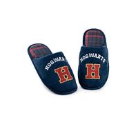 Harry Potter Mens Slippers | Hogwarts Graphic Logo Indoor Mule Slippers for Adults in Blue | School of Witchcraft and Wizardry Slip On House Shoes | Classic Wizard Movie Merchandise Gift
