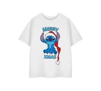 Vanilla Underground Disney x Lilo & Stitch Girls Short Sleeved T-Shirt White Merry Xmas 11-12 Years