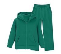 11-12 Years Girls Zip Up Sweatshirt and Loose Sweatpants Tracksuit Solid 2 Piece Full Set Zipper Hoodie Trackpants Bottom Jogging Pants Clothing Set Back to School Activewear #02_Wide Leg_Dark Green