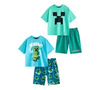(11-12 Years, Light Blue/Green) Minecraft Boys Creeper Short-Sleeved Short Pyjama Set (Pack of 2)