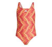 (11-12 Years, Lucid Red) Adidas Girls Geometric Pattern One Piece Swimsuit