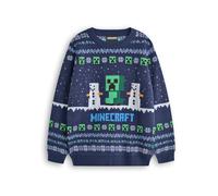 Minecraft Boys Christmas Jumper | Kids Creeper & Snow Golem Characters Graphic Knitted Sweater in Blue | Childrens Selburose Pattern Festive Jumper with Snowmen | Mojang Video Game Merchandise Gift