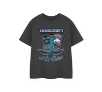 Minecraft Boys Enderman Streetwear T-Shirt | Charcoal Cartoon Graphic Tee with Hostile Mobs & Ender Dragon | Crew Neck Short Sleeve Casual Wear Top | Game Theme Apparel for Kids