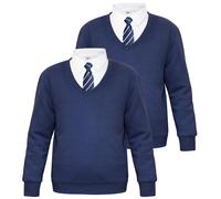 (11-12 Years, Navy 2 Pack) Adult Kids Unisex Single & 2 Pack V Neck Jumper