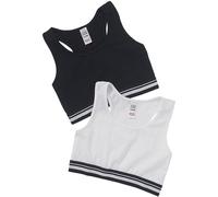 (11-12 Years, White) Just Essentials Girls Back To School 2 Pack Sporty Style Racer Back Crop Bra Tops