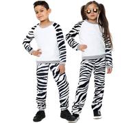 (11-12 Years, Zebra) Girls Boys Zebra Print Sleeve Pyjamas Sleepsuit