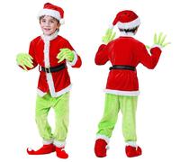 (11-12Years) 4-12 Years Kids Boys Girls Christmas The Grinch Costume Cosplay Party Santa Fancy Dress Xmas Outfits