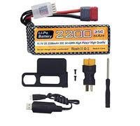 11.1V 2200mAh 35C 3S T-Plug Lipo Battery with USB Charging Cable for MJX H16P H16E H16GT H16BM H16PL 14301 HP161S HP163S HP141 HP141S RC Car High Speed Drift Model Toy Car Upgrade Battery