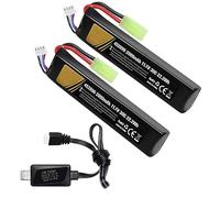 11.1V lipo Battery Airsoft Rechargeable 11.1 lipo Battery 2000mAh 30C Hobby Battery with Mini Tamiya & JST XH Connector for Airsoft Model Guns Rifle RC Car Drone with 11.1V USB Battery Charger