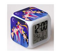 (11, 3-battery model) Sailor Moon Color Changing Seven-Color Alarm Clock Square Clock Creative Alarm Clock