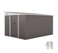 11.3 x 9.2ft Steel Garden Shed Metal Tool House Double Doors & 2 Air Vents, Grey
