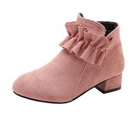 11.5 Girl Suede Ankle Boots Shoes Girls Boots Kids Ankle Boots for Girls Side Zipper Booties 1#Pink
