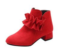 11.5 Girl Suede Ankle Boots Shoes Girls Boots Kids Ankle Boots for Girls Side Zipper Booties 1#Red