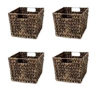 11.5" Hyacinth Storage Basket with Handles, Rectangular, by Trademark Innovations (Set of 4, Espresso)