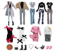 11.5 Inch Doll Clothing Set Compatible with Barbie - 4 Fixed Outfits with Jacket, Skirt & Sweater, 2 Random Outfits, Accessories, Shoes, Bags & Sunglasses - Gift for Girls