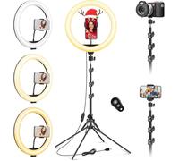 11.5" Ring Light with Tripod Stand & Phone Holder LED Selfie Lights | Standing,Remote Control,3 Light Modes,10 Brightness Levels for Makeup,TikTok,Youtube,Video,Streaming