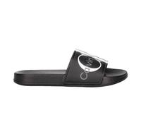 (11.5 UK Child, Black) Calvin Klein Unisex Adult Logo Open Toe Flat Slides