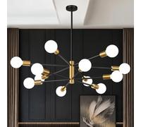 11"-52" Height Adjustable Modern Chandelier Ceiling Light Fixture, 12-Light Sputnik Chandeliers Brushed Gold and Matte Black Mid Century Chandelier Over Table, Chandeliers for Dining Room Living Room