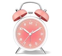 11.5cm Analog Alarm Clock for Heavy Sleepers, Loud Battery Operated Alarm Clocks with Light, Metal Silent Desk Clock for Bedrooms, Retro Bedside Clocks for Kids Girls Women Mother Seniors, Pink