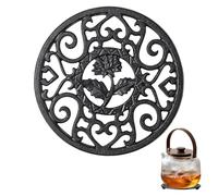 11.5CM Round Cast Iron Trivet Tea Pot Carved Stand,Cast I ron Tripod,Delicate Vintage Pattern Round Cast I ron T rivet Tea Pot C arved Stand,C arving Teapot T rivets With Peg Feet (Black)