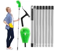 11.5Ft 2 in 1 Gutter Cleaner Tool, Telescopic Gutter Cleaning Tools with Gutter Brush Leaf Shovel and 8 Extendable Rods, Roof Gutter Cleaner Pole Equipment for Leaves Debris Window Spider Web