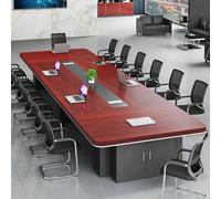11.5FT Modern Conference Table for 12-14 People Office Meeting Table with Cable Management & Wooden Pedestal Base Rectangular Boardroom Seminar Table