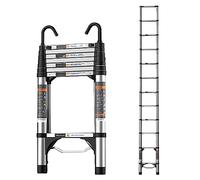 11.5FT Telescoping Ladder - One Button Retraction Anti-Slip Lightweight Aluminum 2 Hooks Multi-Purpose for Indoor/Outdoor Use Collapsible Durable 3.5M Loft Ladder