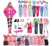 11.5Inch Doll Clothing Set Compatible with Barbie - Winter Down Coat with Printed Pants, Hat & Boots, Dresses, Sweater & Casual Outfits, Skateboard, Shoes, Glasses & Bag - Gift for Girls