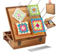 11.6" Crochet Blocking Board with Storage Drawer & Pegs, Bamboo Blocking Boards for Crochet Projects, Granny Square Blocking Board, Crocheting Accessories Gifts for Grandmothers, Crocheters