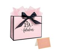 11× 8× 4 Inches 19th Birthday Gift Bag for Girls, 19th Pink Gift Bag with Tissue Paper and Card for Decorations Party Supplies