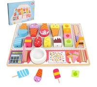 11.8*9inch Wooden Ice Cream Set Toys for Kids 3-7 Years Old,Ice Cream Shop Role Play Toy for Toddlers,Play Food Educational Toy Gift for Girls Boys