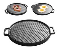 11.8″ Dia Dual-Sided Cast Iron Griddle Pan with Handles, Non-Stick Reversible Coating Free BBQ & Grill Plate for Induction, Gas, Halogen, Oven & Outdoor Cooking