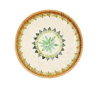 11.8" Green Forest Wicker Round Rattan Serving Tray, Large Boho Woven Decorative Tray for Coffee Table, Outdoor & Kitchen Display (Multiple Patterns Available)