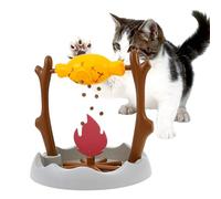11.8" High Cat Treat Dispenser Campfire Rotating Grilled Fish Design Cat Puzzle Slow Feeder Toy BBQ Enrichment Interactive Stimulation Toy for Kitten Play