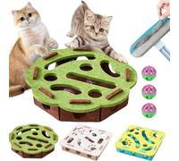 11.8 In Felt Cat Nail File Scratcher Box With 3 Bell Balls,Cat Scratch Puzzle Enrichment Box,Nail File Stress Free Alternative To Clippers And Grinders For Indoor Cats (Green, Flower pattern)