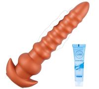 11.8 Long Anal Plug Dildo, Flexible Liquid Silicone Butt Plug Vaginal Anus Dilator Prostate Massage Stimulation Adult Erotic Sex Toys for Women Men - Gold