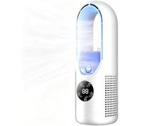 11.8" Mini Bladeless Cooling Tower Fan, Upgraded Brushless Motor Portable Desk Air Circulator Fan, Quiet Small Table Cool Fan with Digital Display for Bedroom Office Dorm (A-White, One Size)