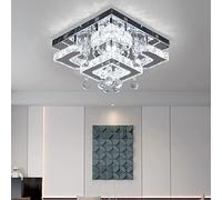 11.8" Modern Crystal Chandelier LED Flush Mount Ceiling Light Fixture 4 Petals/Raindrop Ball Square Chandeliers for Bedroom Living Room Hallway (Cool White)