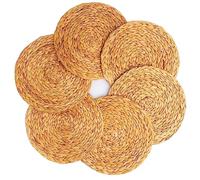 Set of 4 Large Round Woven Placemats, Water Hyacinth Straw Braided Tablemats Natural Handmade Heat Resistant Non-Slip Potholder for Dining Table (11.8 inch, Straw Braided Placemats)