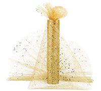 11.8’’ x 11Yards Sparkle Tulle Roll Glitter Sequin Tulle Fabric Roll Organza Fabric Ribbon for DIY Crafts Wedding Décor Party Banquet Decoration Gift Wrapping(Gold)